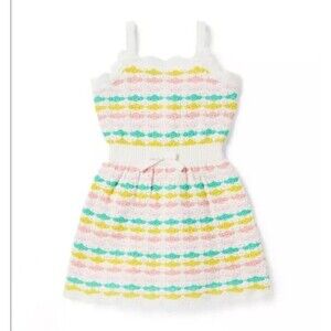 Janie and Jack Girls The Crochet Away in  white stripe Dress 6